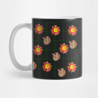 Daisies and bunny rabbits on a grid - cute baby ginger bunny rabbit Mug